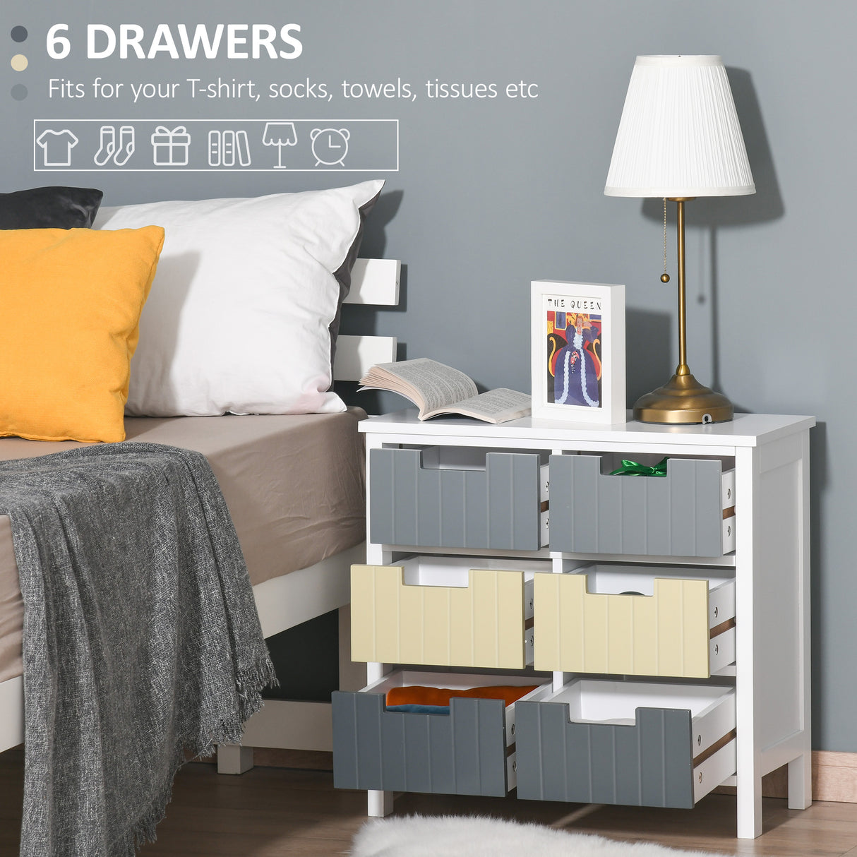 Wooden Chest Of 6 Drawers 62cm Wide - Velmora