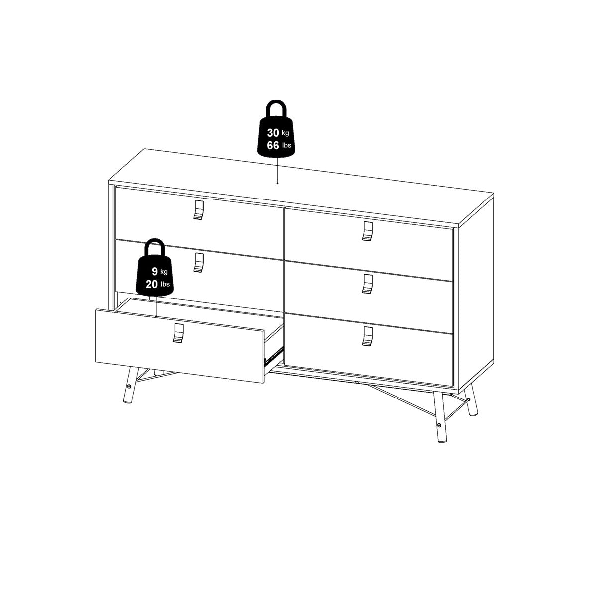 Wooden Chest Of 6 Drawers Double Dresser - Ry