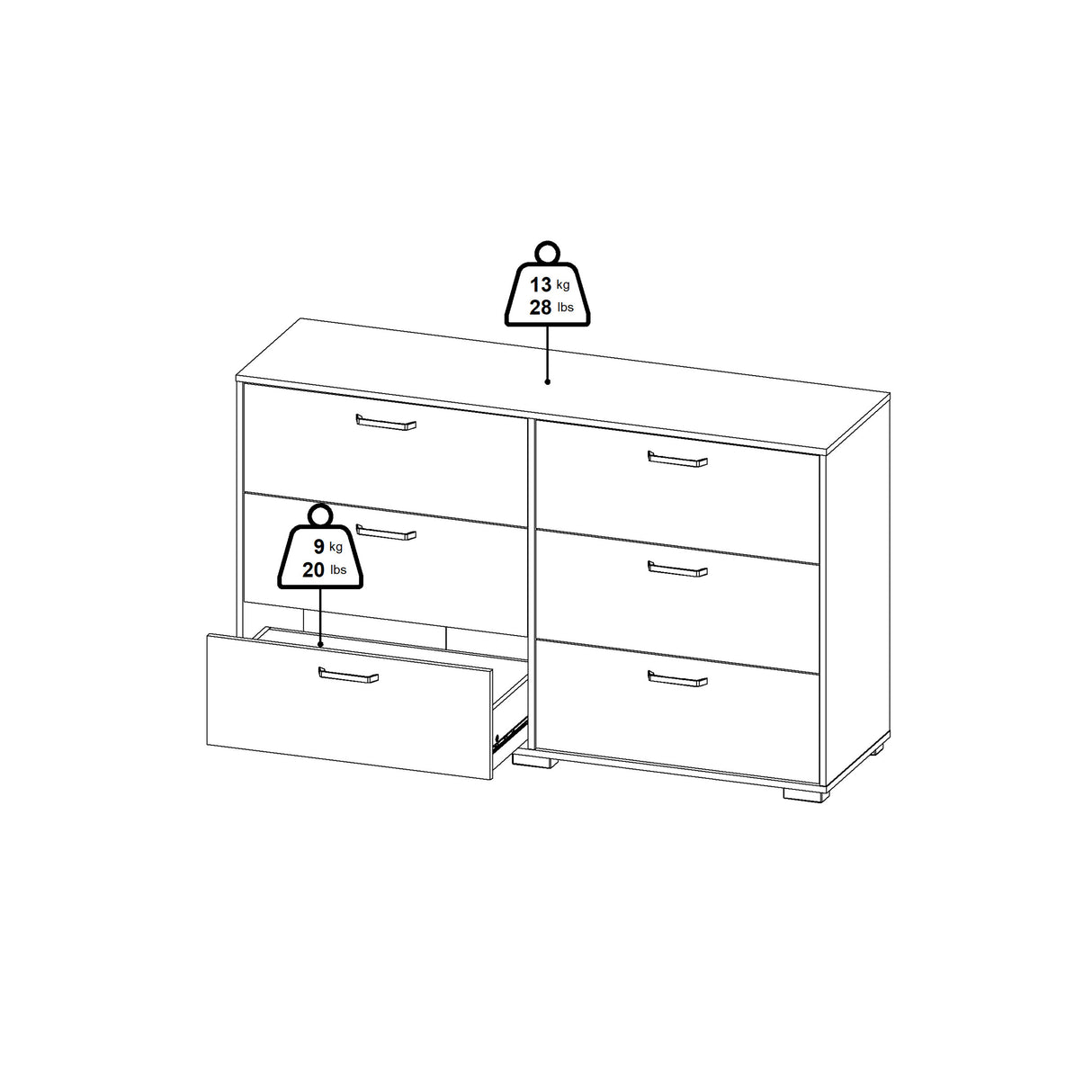 Wooden Chest Of 6 Drawers Double Dresser - Sofia