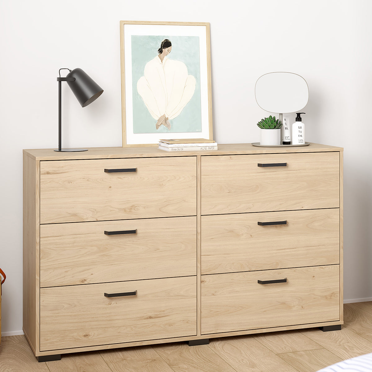 Wooden Chest Of 6 Drawers Double Dresser - Sofia