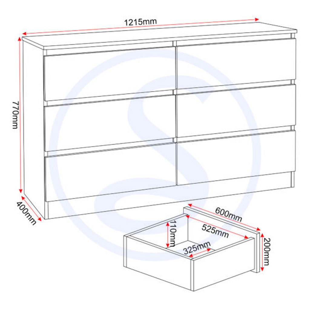 Wooden Chest Of 6 Drawers - Malvern