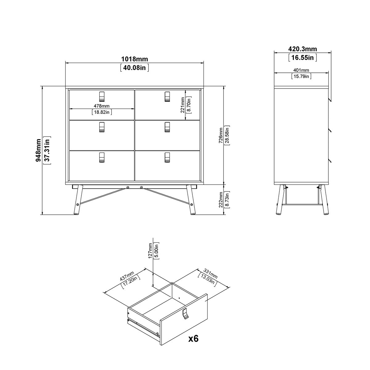 Wooden Chest Of 6 Drawers - Ry