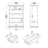 Wooden Chest Of 6 Drawers Tall - Paris