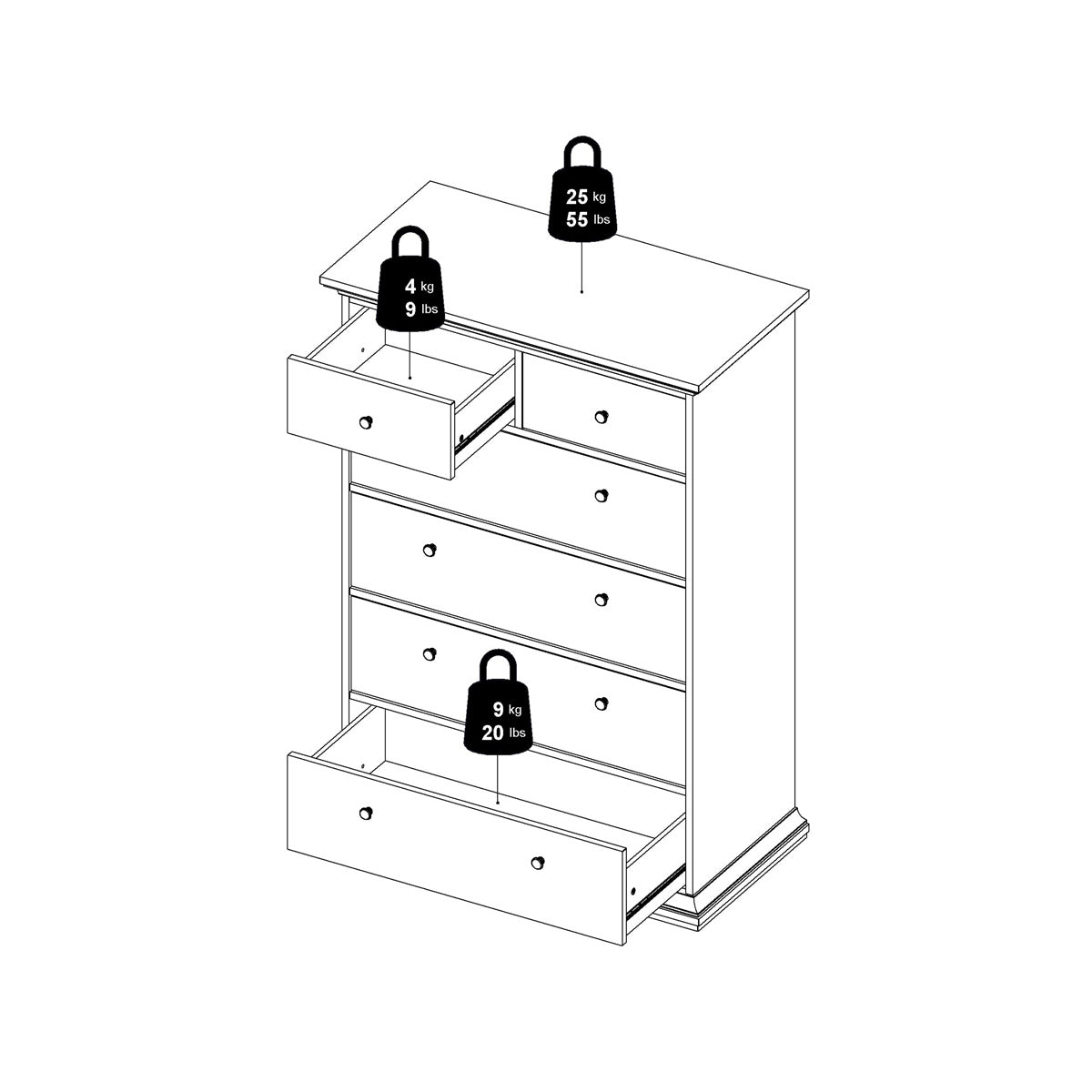 Wooden Chest Of 6 Drawers Tall - Paris