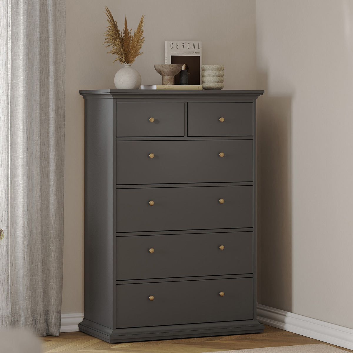 Wooden Chest Of 6 Drawers Tall - Paris
