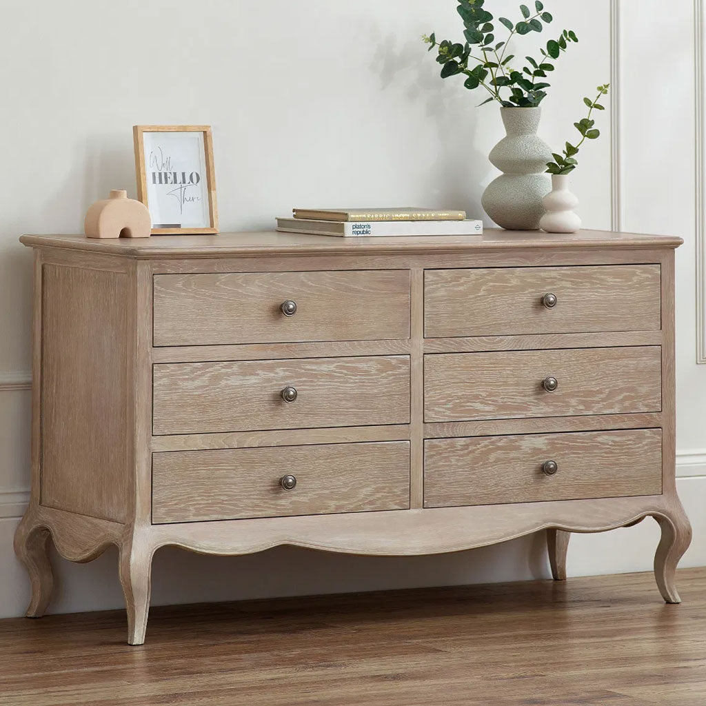 Wooden Chest Of 6 Drawers Wide - Camille