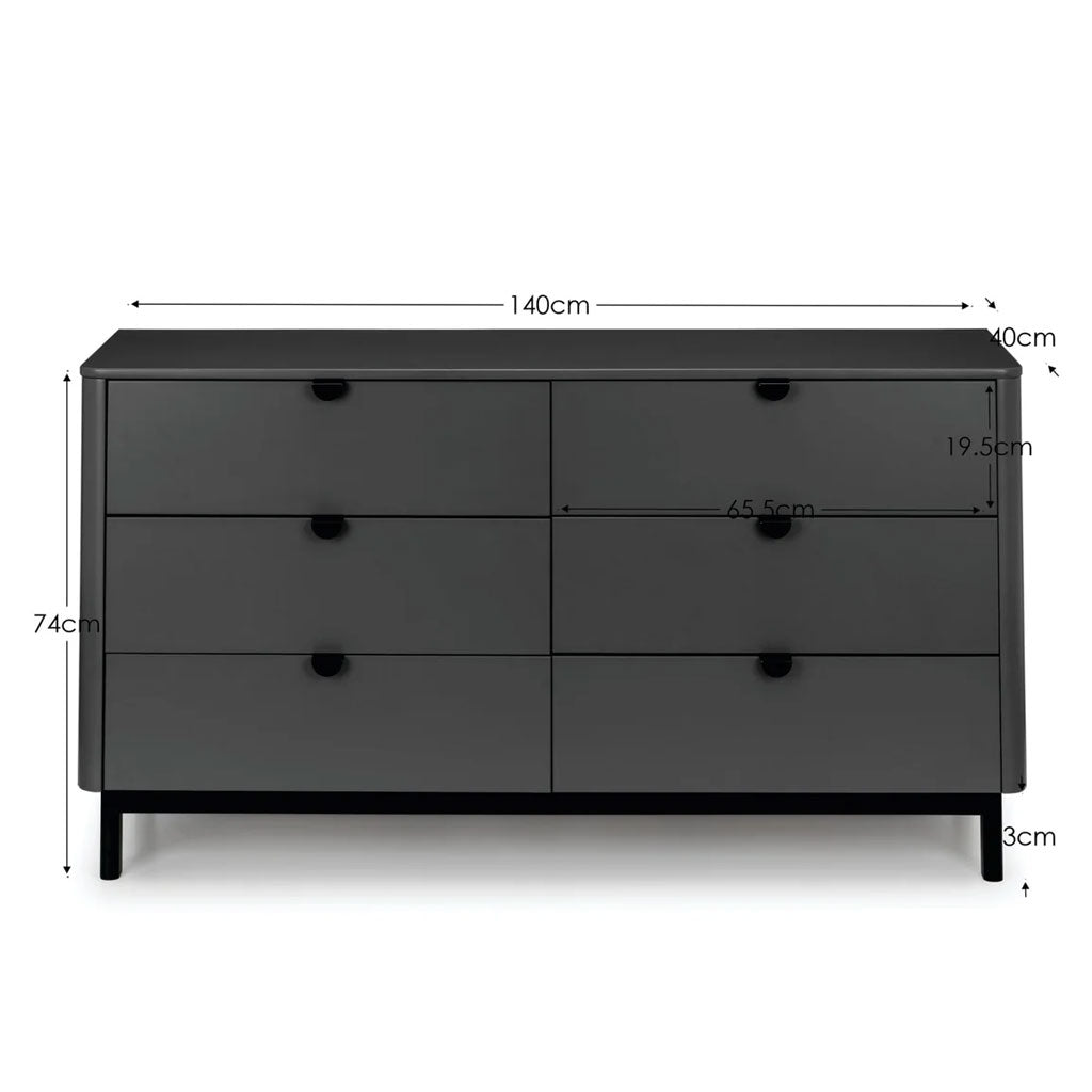 Wooden Chest Of 6 Drawers Wide - Chloe