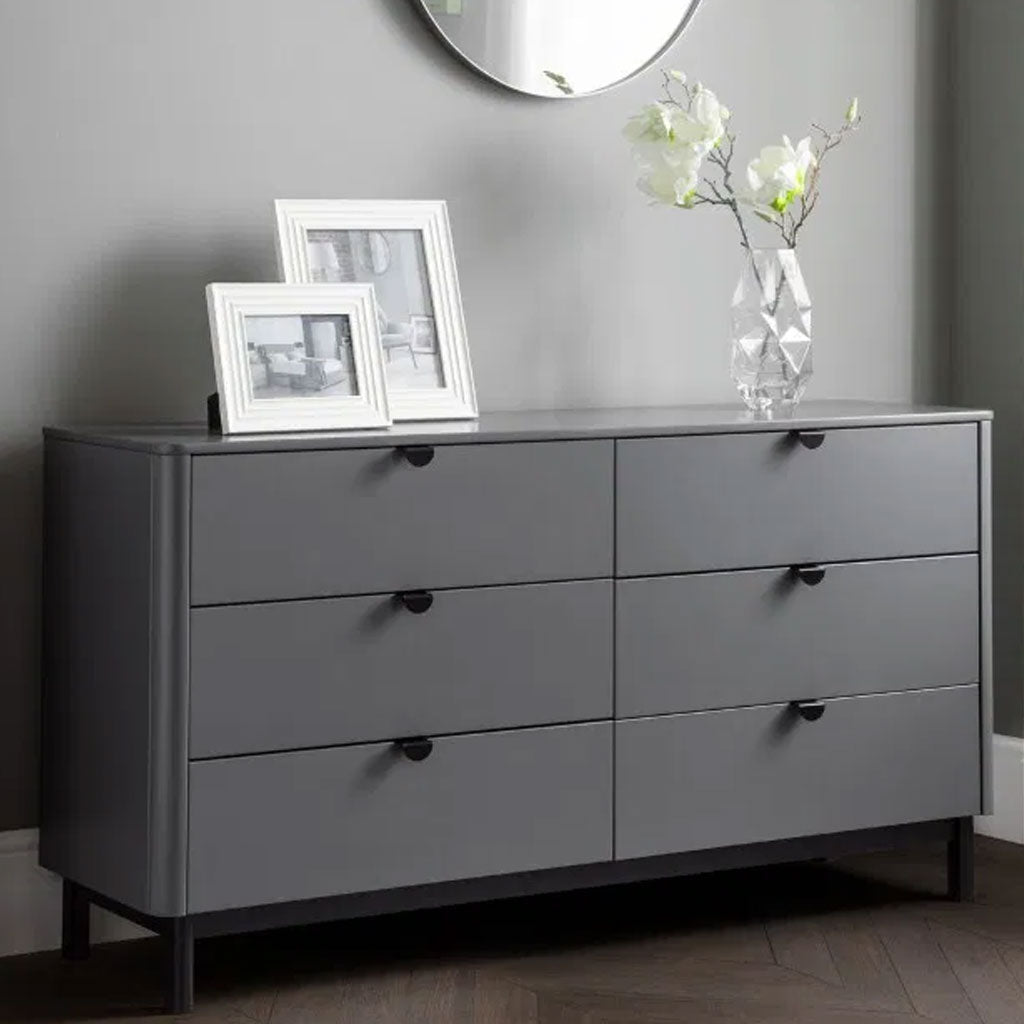 Wooden Chest Of 6 Drawers Wide - Chloe