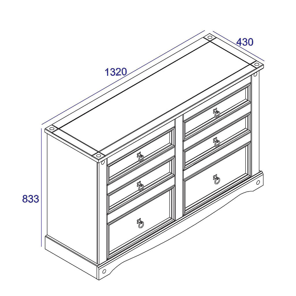 Wooden Chest Of 6 Drawers Wide - Corona