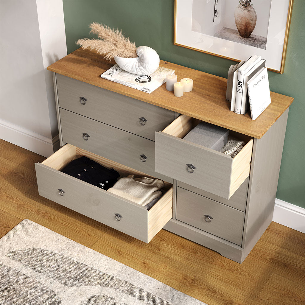 Wooden Chest Of 6 Drawers Wide - Corona Compact