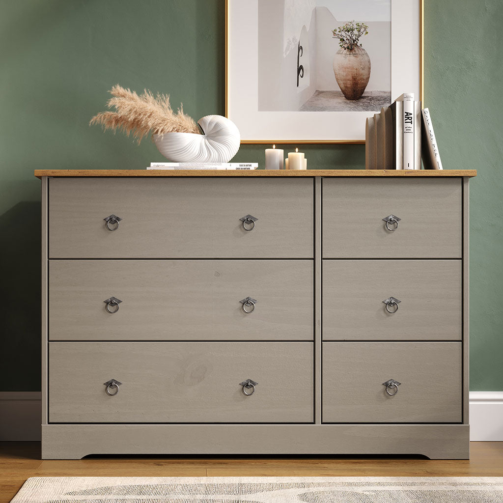 Wooden Chest Of 6 Drawers Wide - Corona Compact