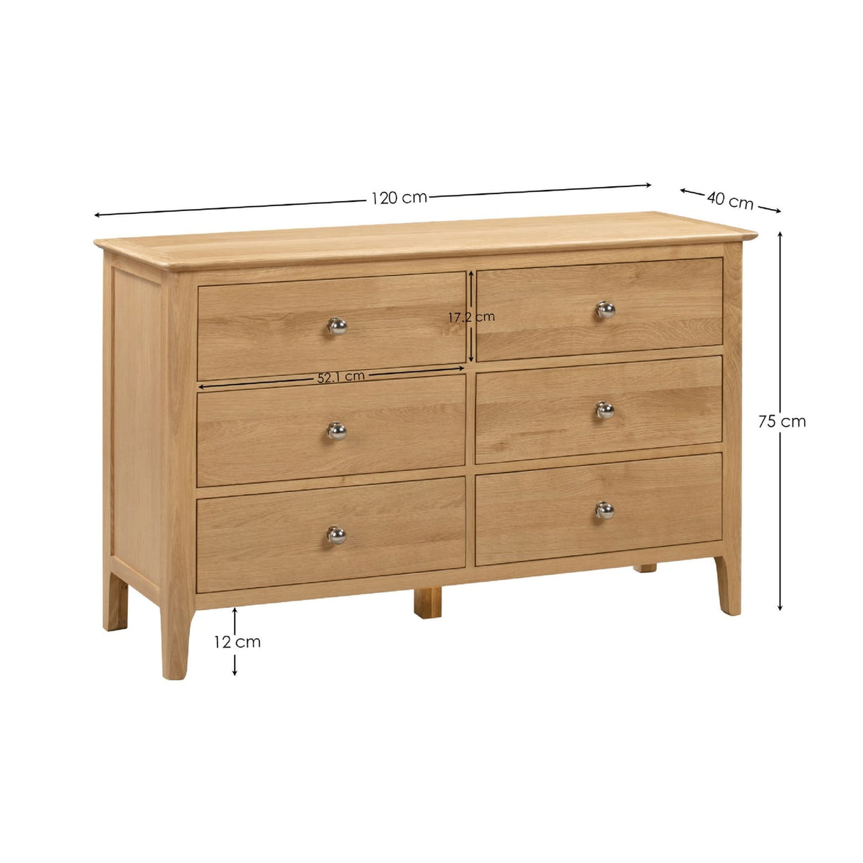 Wooden Chest Of 6 Drawers Wide - Cotswold