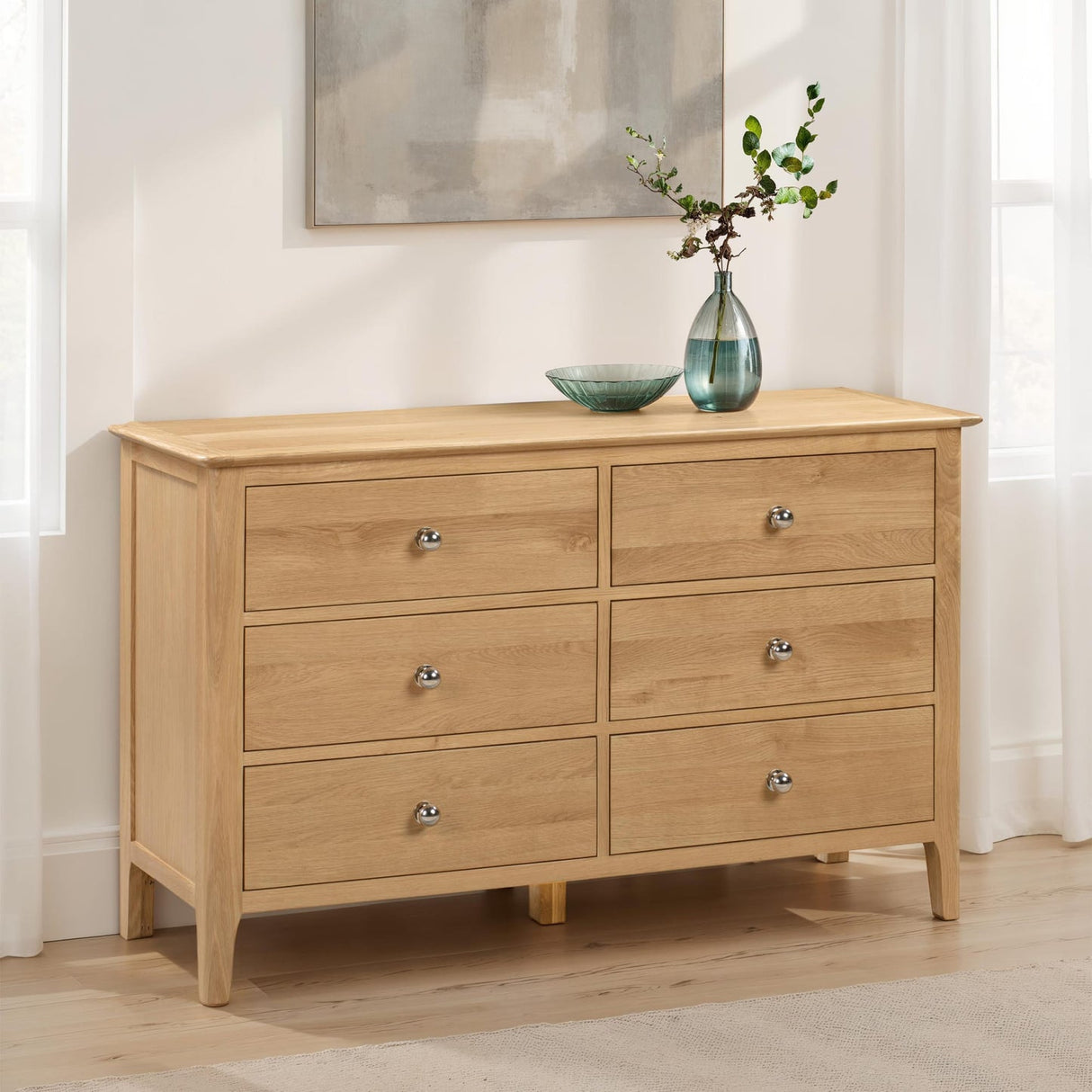 Wooden Chest Of 6 Drawers Wide - Cotswold