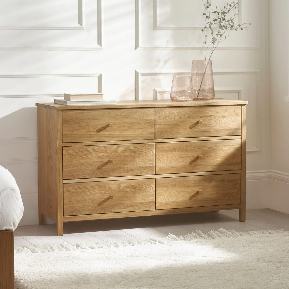 Wooden Chest Of 6 Drawers Wide - Coxmoor