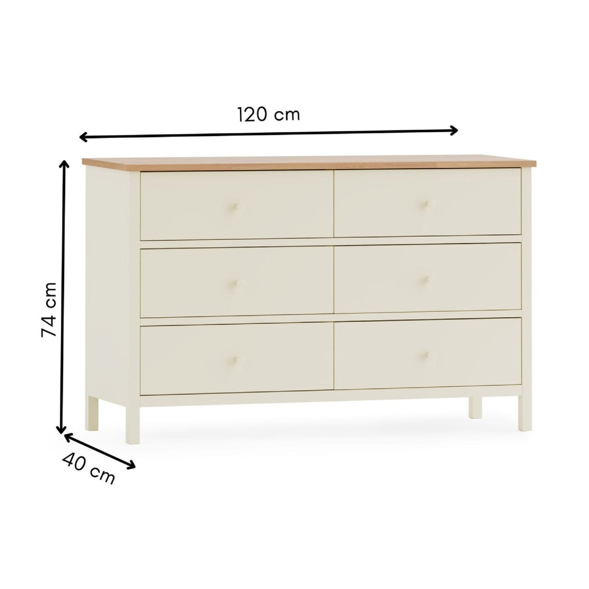 Wooden Chest Of 6 Drawers Wide - Coxmoor