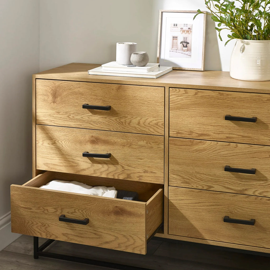 Wooden Chest of 6 Drawers Wide - Harlow