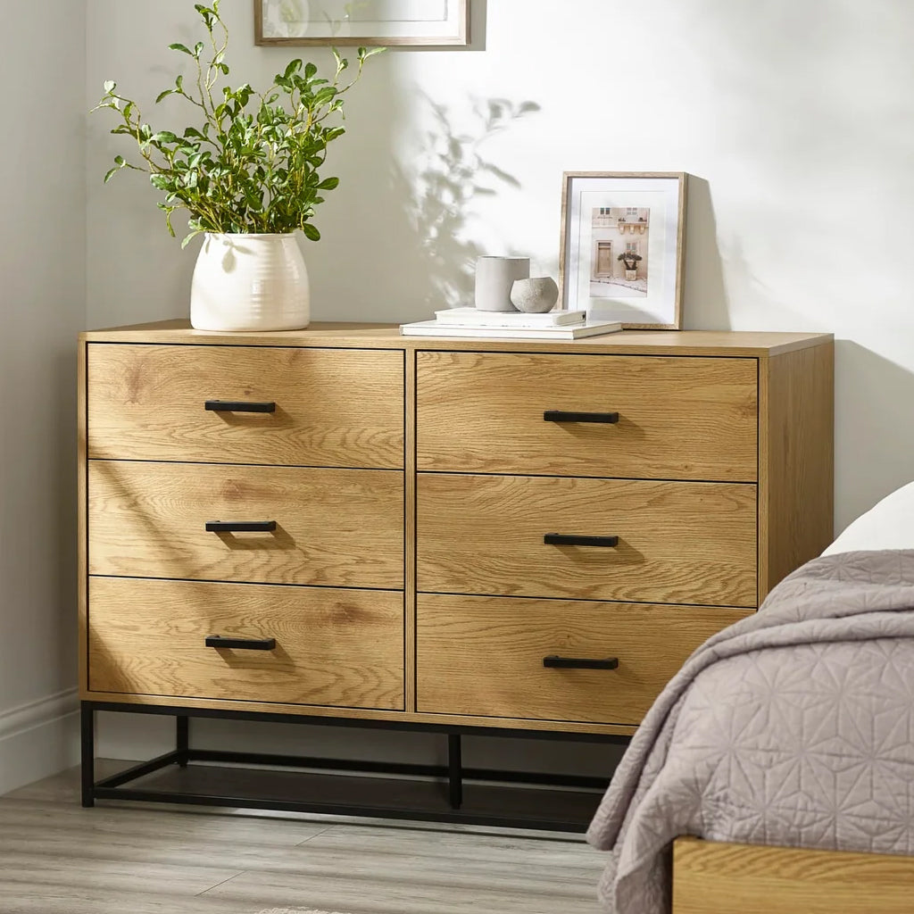 Wooden Chest of 6 Drawers Wide - Harlow