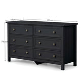 Wooden Chest Of 6 Drawers Wide - Maine