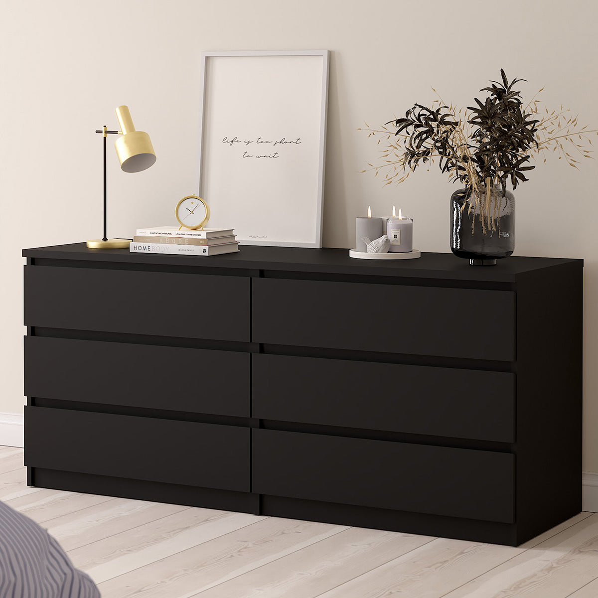 Wooden Chest Of 6 Drawers Wide - Naia