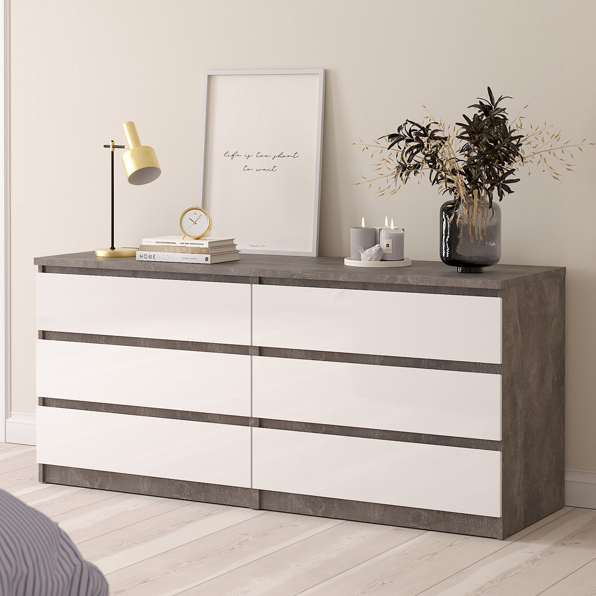 Wooden Chest Of 6 Drawers Wide - Naia