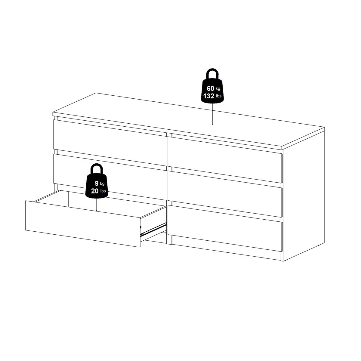 Wooden Chest Of 6 Drawers Wide - Naia