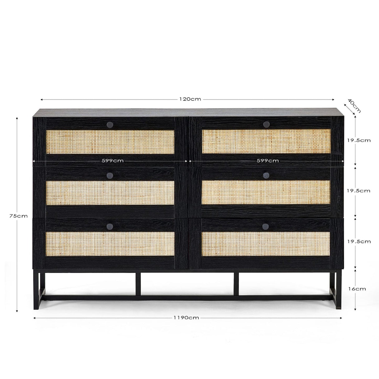 Wooden Chest Of 6 Drawers Wide - Padstow