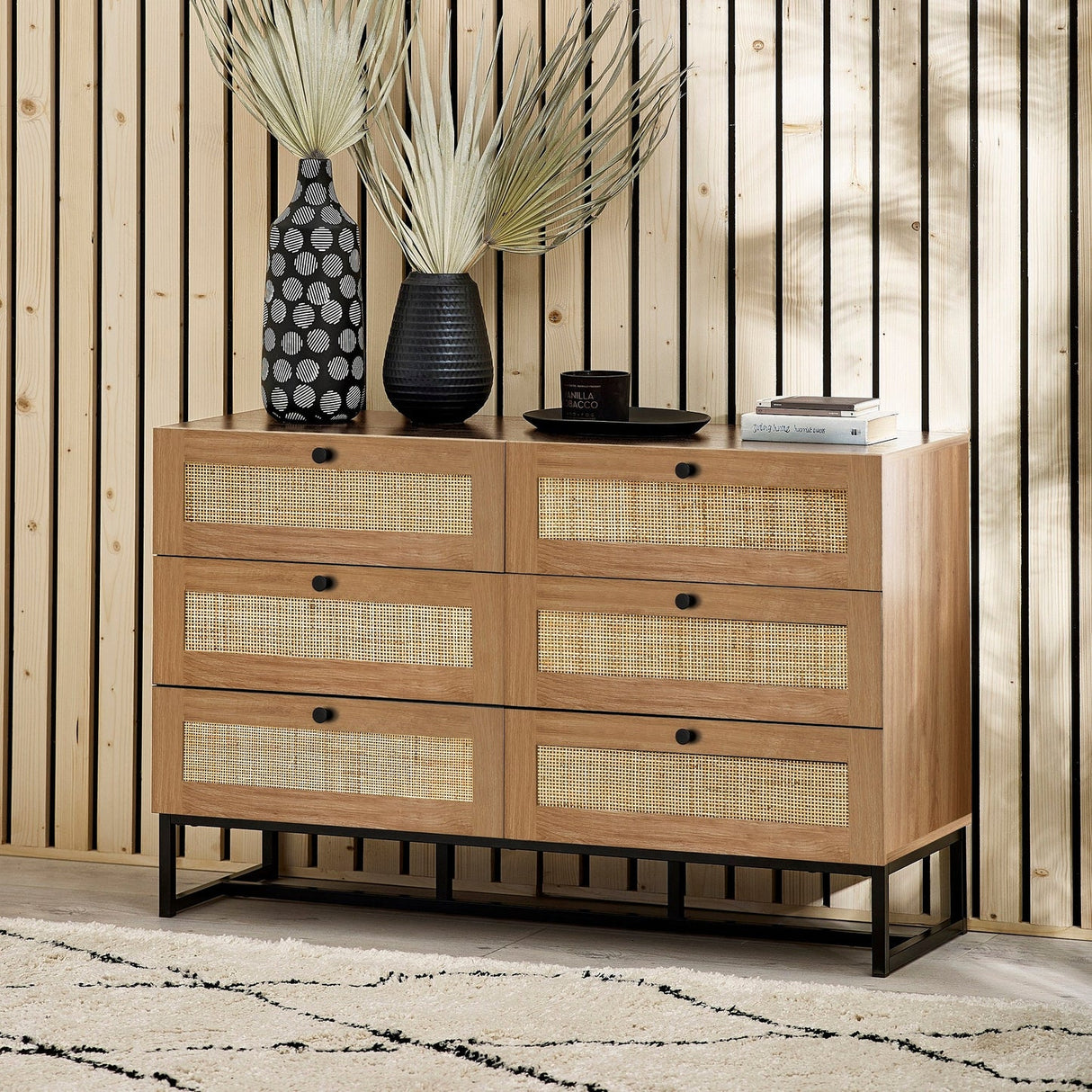 Wooden Chest Of 6 Drawers Wide - Padstow