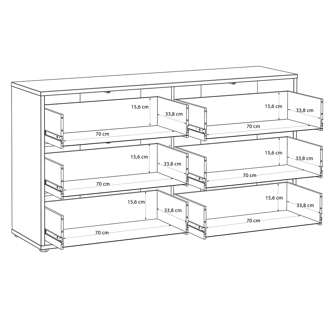 Wooden Chest of 6 Drawers Wide With Push-to-Open Drawers - Alice Springs