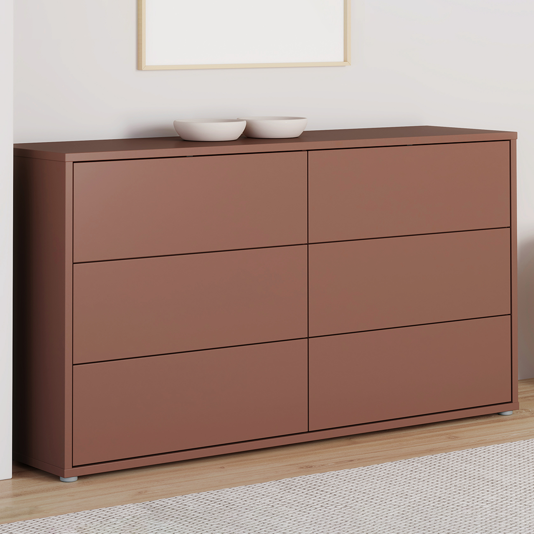 Wooden Chest of 6 Drawers Wide With Push-to-Open Drawers - Alice Springs