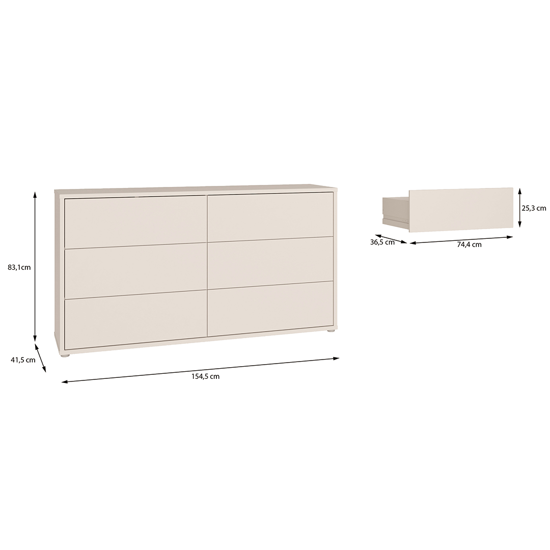 Wooden Chest of 6 Drawers Wide With Push-to-Open Drawers - Alice Springs