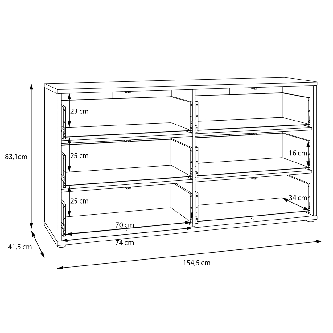 Wooden Chest of 6 Drawers Wide With Push-to-Open Drawers - Alice Springs