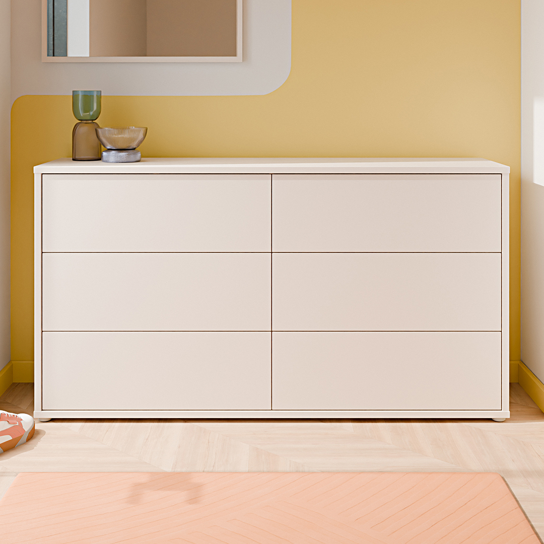 Wooden Chest of 6 Drawers Wide With Push-to-Open Drawers - Alice Springs