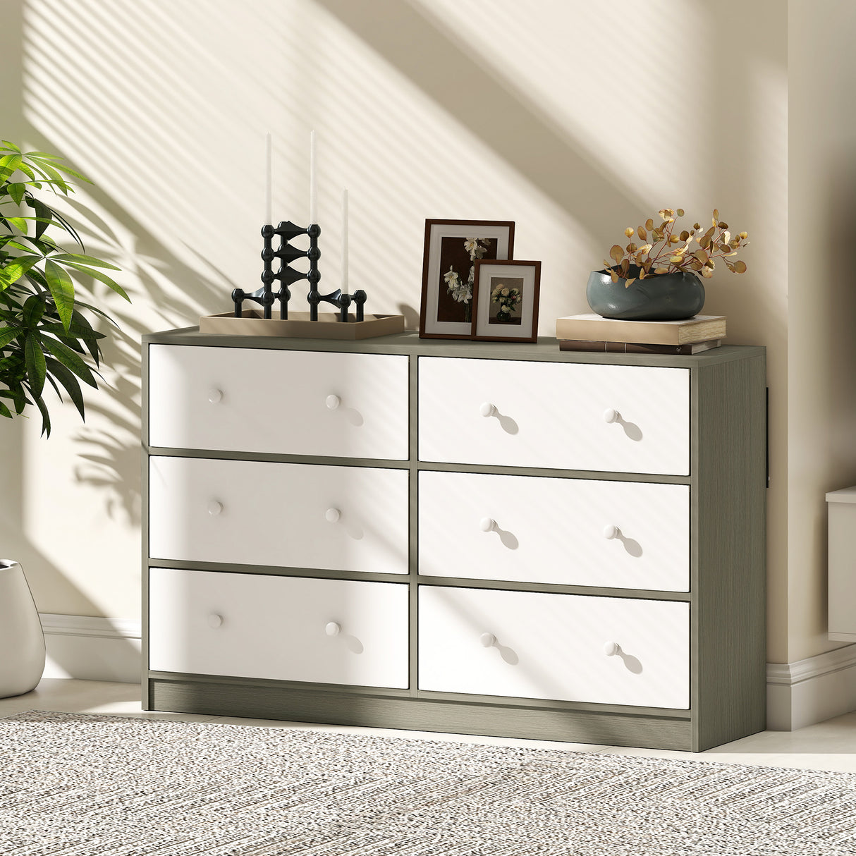Wooden Chest Of 6 Fabric Drawers 114cm Wide - Velmora