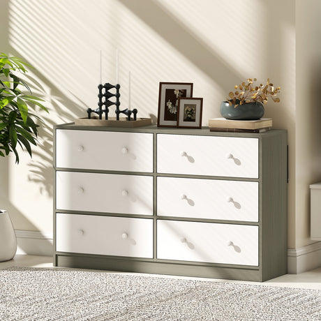 Wooden Chest Of 6 Fabric Drawers 114cm Wide - Velmora