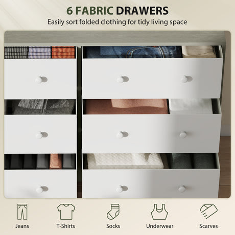 Wooden Chest Of 6 Fabric Drawers 114cm Wide - Velmora