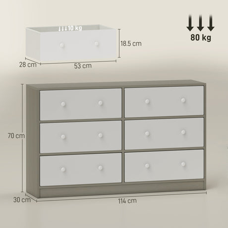 Wooden Chest Of 6 Fabric Drawers 114cm Wide - Velmora