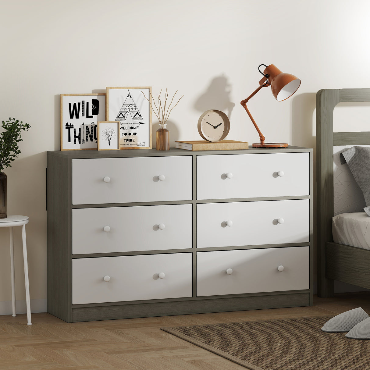 Wooden Chest Of 6 Fabric Drawers 114cm Wide - Velmora