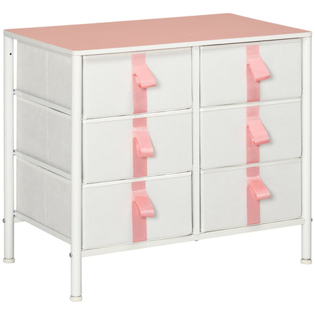 Wooden Chest Of 6 Fabric Drawers 68cm Wide With Steel Frame - Velmora