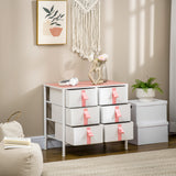 Wooden Chest Of 6 Fabric Drawers 68cm Wide With Steel Frame - Velmora
