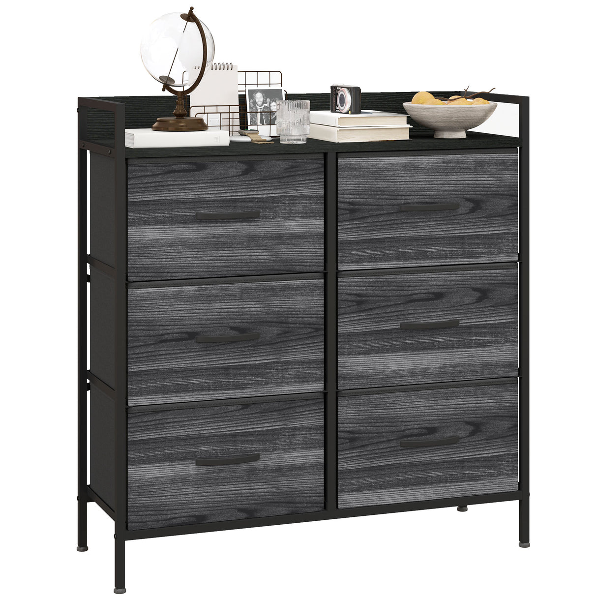 Wooden Chest Of 6 Fabric Drawers 79cm Wide With Steel Frame - Velmora