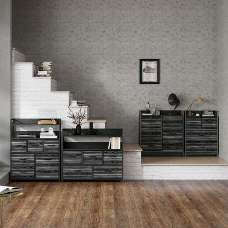 Wooden Chest Of 6 Fabric Drawers 79cm Wide With Steel Frame - Velmora