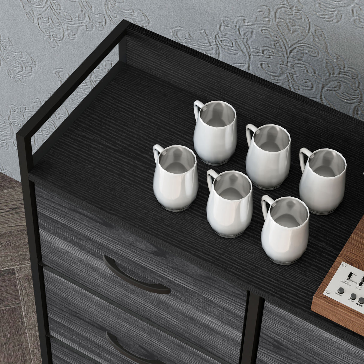 Wooden Chest Of 6 Fabric Drawers 79cm Wide With Steel Frame - Velmora