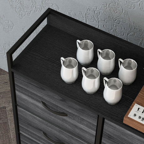 Wooden Chest Of 6 Fabric Drawers 79cm Wide With Steel Frame - Velmora