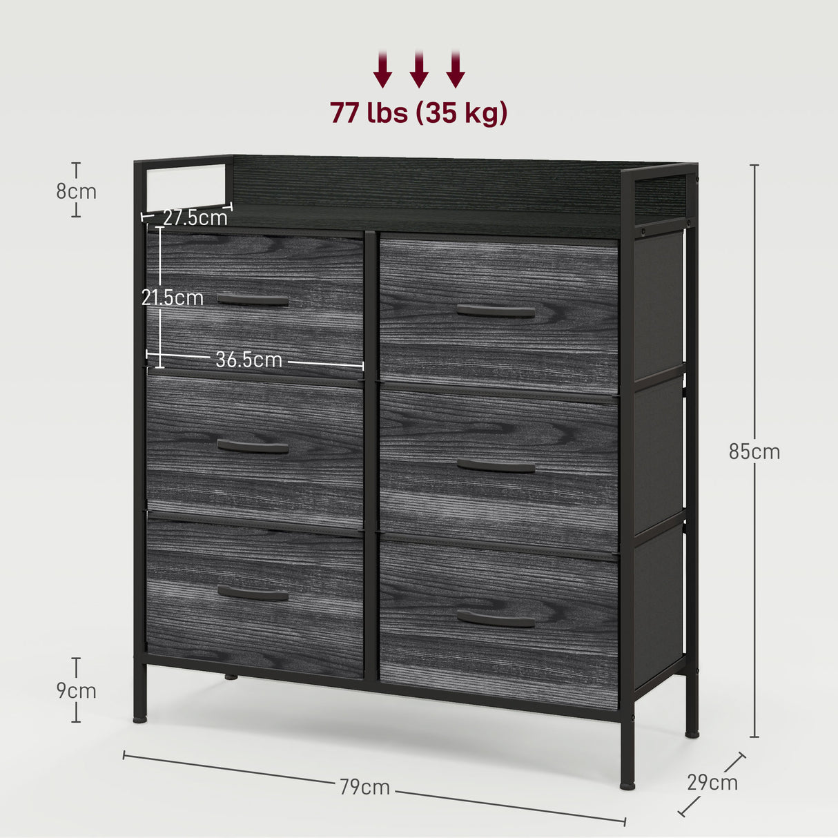 Wooden Chest Of 6 Fabric Drawers 79cm Wide With Steel Frame - Velmora