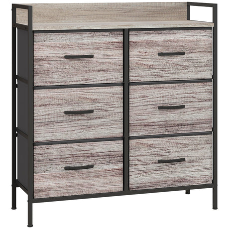 Wooden Chest Of 6 Fabric Drawers 79cm Wide With Steel Frame - Velmora