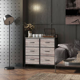 Wooden Chest Of 6 Fabric Drawers 79cm Wide With Steel Frame - Velmora