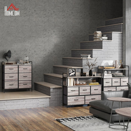 Wooden Chest Of 6 Fabric Drawers 79cm Wide With Steel Frame - Velmora