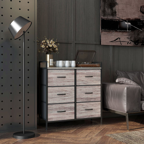 Wooden Chest Of 6 Fabric Drawers 79cm Wide With Steel Frame - Velmora