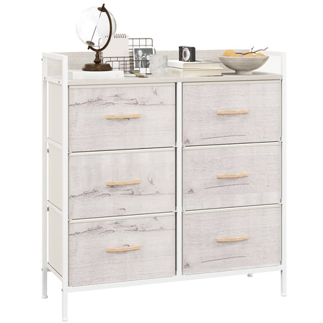 Wooden Chest Of 6 Fabric Drawers 79cm Wide With Steel Frame - Velmora