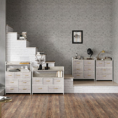 Wooden Chest Of 6 Fabric Drawers 79cm Wide With Steel Frame - Velmora